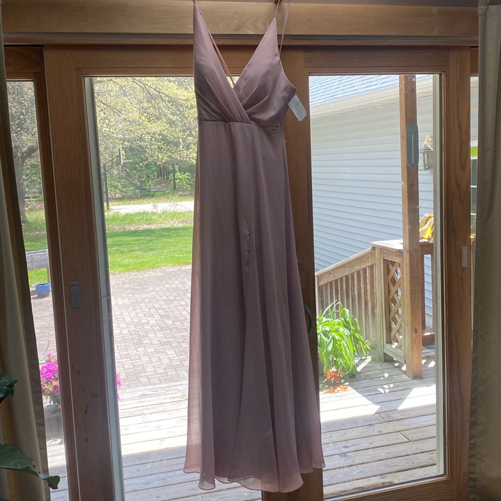 Jenny Yoo Whipped Apricot Maxi Dress Size 6 front slit blush new with tags